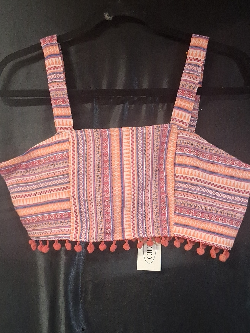 CIDER Striped Pom-Pom Crop Tank Top - Pink & Orange